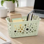 ⁦منظم تلاجة بلاستيك مثقّب أخضر مينت مقاس 23×16×9 سم – سلة تنظيم وتخزين متعددة الاستخدامات للمطبخ والثلاجة⁩ - الصورة ⁦5⁩