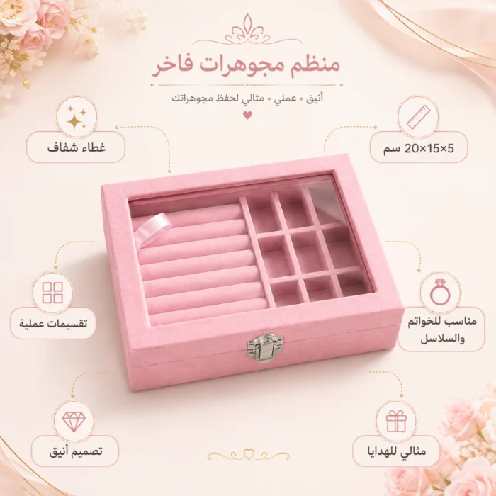 منظم إكسسوارات بينك بغطاء شفاف