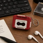 ميدالية ميني كاسيت ريترو Retro Sound باللون الأحمر بخاصية تسجيل وتشغيل الصوت وميدالية معدنية - الصورة 4
