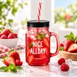 ⁦مج زجاج بغطاء وشاليموه 600 مل – أحمر⁩ - الصورة ⁦3⁩