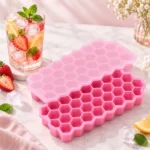 قالب ثلج سيليكون بينك بغطاء – تصميم سداسي – الأبعاد 21 × 12.5 × 2.5 سم - الصورة 2