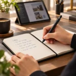 ⁦طقم نوت وقلم 2 في 1 أسود بعلبة هدايا – نوت 15 × 20 سم وقلم ستايلس 13 سم⁩ - الصورة ⁦3⁩