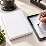 ⁦طقم نوت وقلم 2 في 1 أبيض بعلبة هدايا – نوت 15 × 20 سم وقلم ستايلس 13 سم⁩ - الصورة ⁦6⁩
