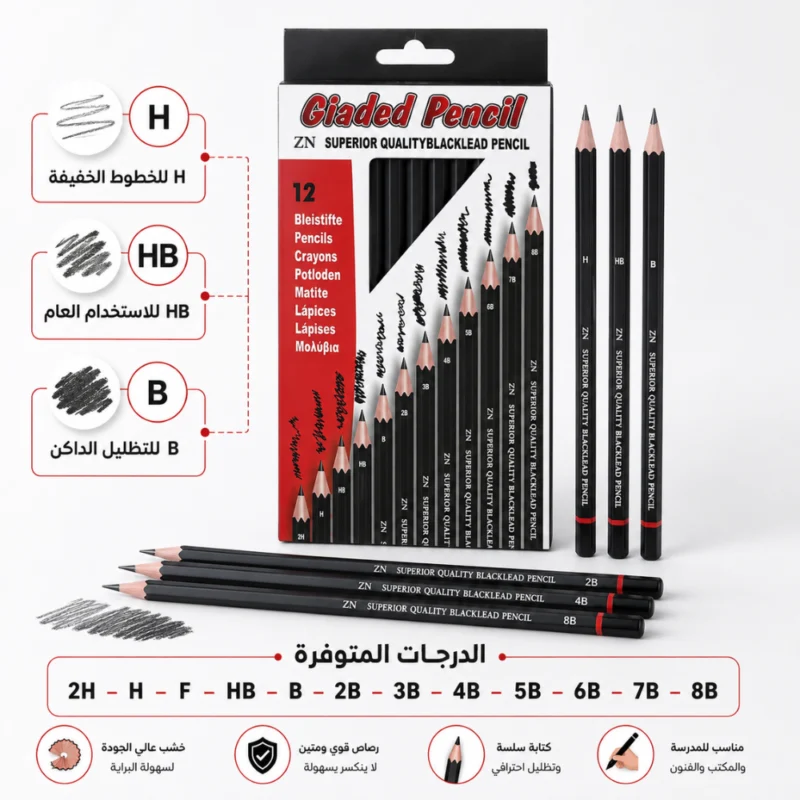 طقم أقلام رصاص رسم وتظليل ZN