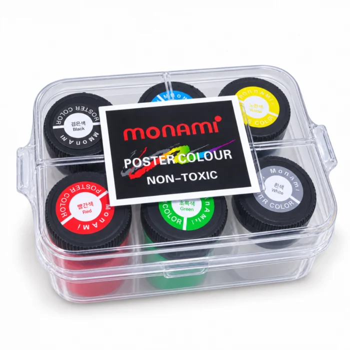 ألوان بوستر مونامي 6 ألوان MONAMI بعلبة شفافة للرسم والتلوين والأعمال الفنية