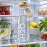زجاجة مياه زجاج H2O سعة 1 لتر بغطاء خشبي – للمياه والعصائر