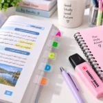 فواصل صفحات لاصقة شفافة بحروف إنجليزي ABCDE – 5 ألوان