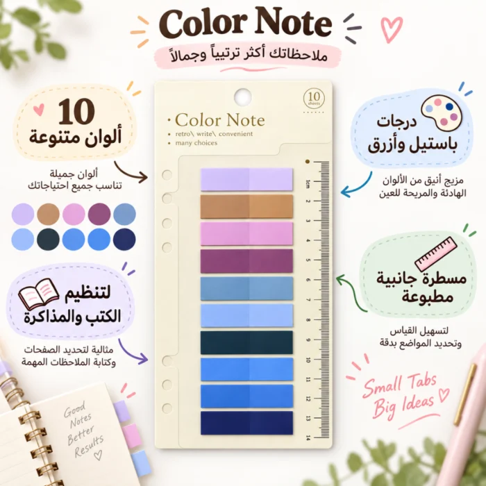 فواصل صفحات لاصقة Color Note عدد 10 ألوان