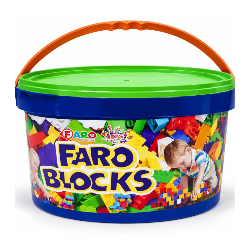 صندوق مكعبات بناء ملونة للأطفال FARO بيد حمل وغطاء للتخزين – لعبة تركيب وإبداع