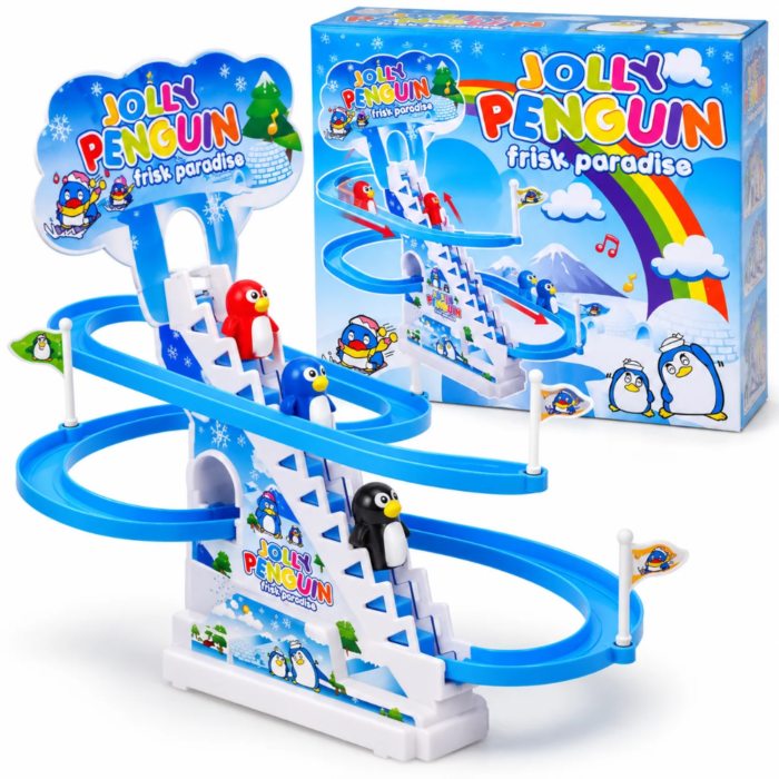 لعبة البطريق الكهربائي Jolly Penguin بسلم ومسار متحرك و3 بطاريق – +3 سنوات