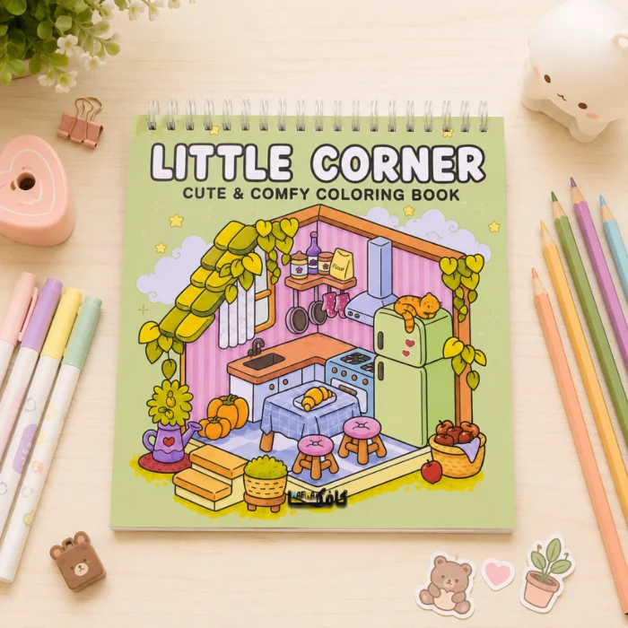 كتاب تلوين Little Corner برسومات كيوت وتصميمات Cozy – سلك علوي - 50 صفحه متنوعة للتلوين والاسترخاء