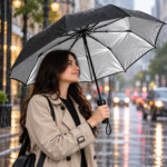 مظلة شمس ومطر قابلة للطي أسود بتصميم زجاجة وطبقة داخلية فضية – 1 قطعة - الصورة 5