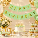 ⁦فرع زينه Happy Birthday حروف ذهبية باللون المينت أبعاد الحرف 17*12 سم⁩ - الصورة ⁦3⁩