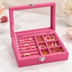 ⁦منظم إكسسوارات فوشيا بغطاء شفاف – مقاس 20 × 15 × 5 سم⁩ - الصورة ⁦2⁩