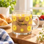 مج زجاج شفاف Good Morning بزهور صفراء