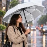 ⁦مظلة شمس ومطر قابلة للطي أبيض بتصميم زجاجة وطبقة داخلية فضية – الابعاد 4.5 × 4.5 × 26 سم⁩ - الصورة ⁦3⁩