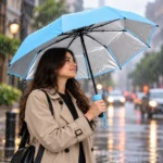⁦مظلة شمس ومطر قابلة للطي لبني بتصميم زجاجة وطبقة داخلية فضية – مقاس 4.5 × 4.5 × 26 سم⁩ - الصورة ⁦4⁩
