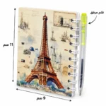 نوت ميني سلك مع قلم بتصميم برج إيفل كلاسيك بيج – مقاس 11 × 9 سم وقلم 10 سم - الصورة 3