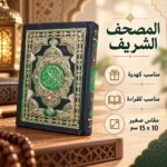 ⁦مصحف القرآن الكريم صغير بغلاف أسود مزخرف بالذهبي والأخضر – مقاس 10 × 15 سم⁩ - الصورة ⁦2⁩