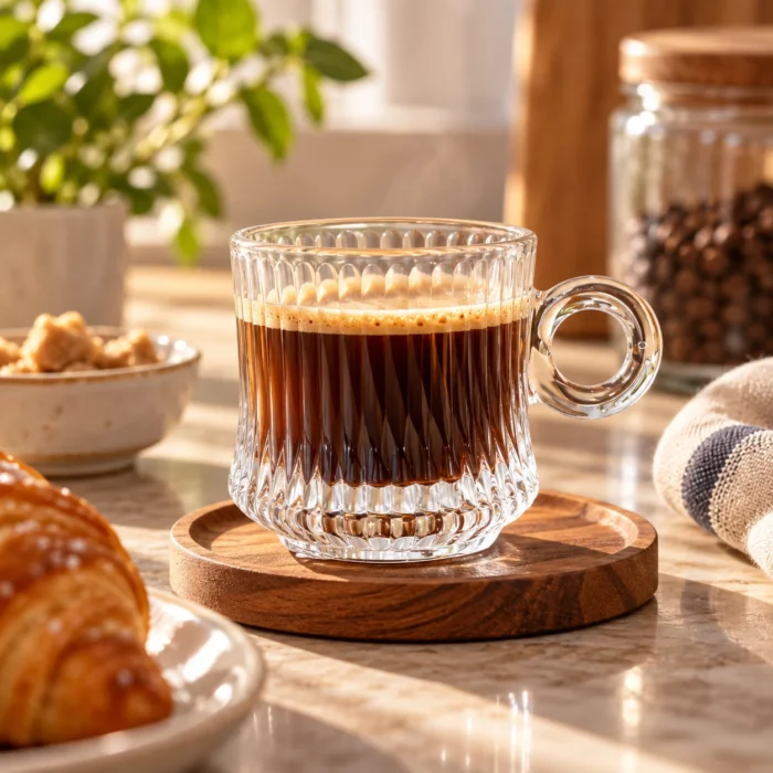 مج زجاج شفاف 150 مل بمقبض دائري