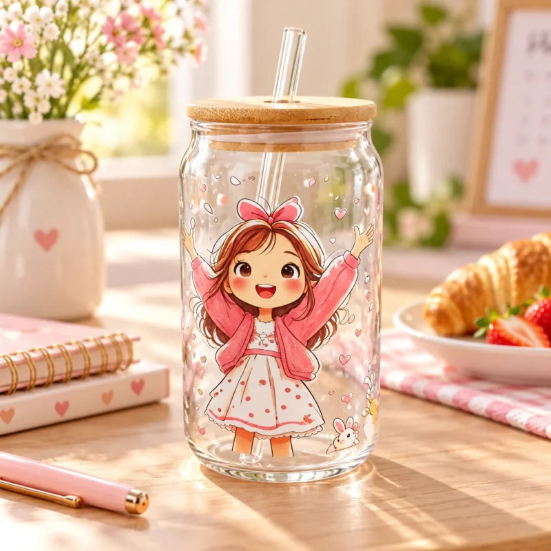 كوب زجاج بغطاء خشبي وشاليموه