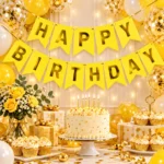 ⁦فرع زينه Happy Birthday حروف ذهبية باللون الأصفر أبعاد الحرف 17*12 سم⁩ - الصورة ⁦2⁩