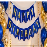 ⁦فرع زينه Happy Birthday حروف ذهبية باللون الأزرق أبعاد الحرف 17*12 سم⁩ - الصورة ⁦3⁩