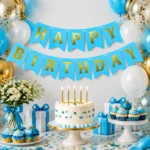 ⁦فرع زينه Happy Birthday حروف ذهبية باللون اللبني أبعاد الحرف 17*12 سم⁩ - الصورة ⁦2⁩
