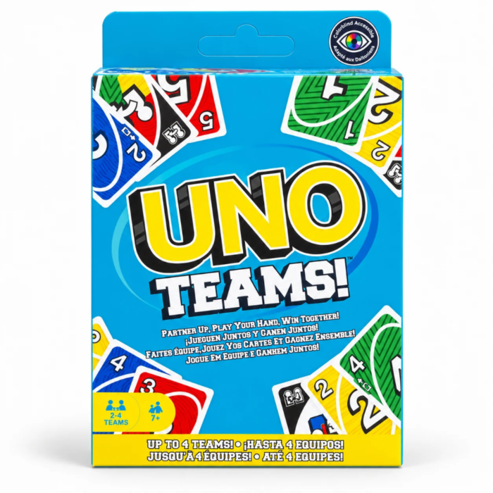 لعبة أونو تيمز UNO TEAMS من Mattel – 110 كارت بنظام الفرق من 4 إلى 8 لاعبين
