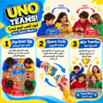 لعبة أونو تيمز UNO TEAMS من Mattel – 110 كارت بنظام الفرق من 4 إلى 8 لاعبين - الصورة 3