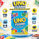 لعبة أونو تيمز UNO TEAMS من Mattel – 110 كارت بنظام الفرق من 4 إلى 8 لاعبين - الصورة 2