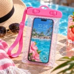 جراب موبايل ضد الماء بينك IPX8 بقفل أمان مزدوج وحبل تعليق قابل للتعديل – 20 × 10 سم - الصورة 4