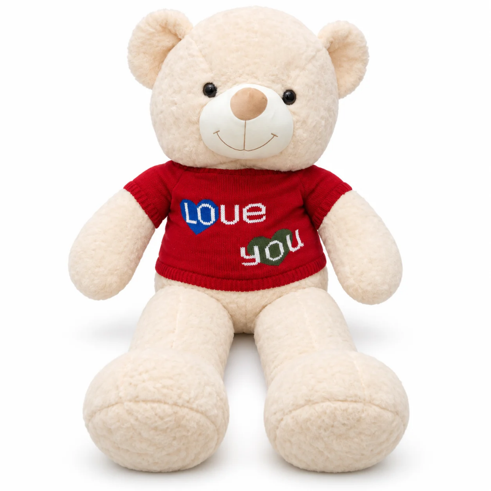دبدوب جامبو بيج تيشيرت احمر (1) دبدوب جامبو بيج ببلوفر أحمر LOVE YOU – دبدوب قطيفة عملاق 100 سم للهدايا والمناسبات