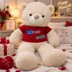 دبدوب جامبو بيج ببلوفر أحمر LOVE YOU – دبدوب قطيفة عملاق 100 سم للهدايا والمناسبات - الصورة 3