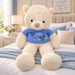 ⁦دبدوب جامبو بيج ببلوفر أزرق LOVE YOU – دبدوب قطيفة عملاق 100 سم للهدايا والمناسبات⁩ - الصورة ⁦4⁩