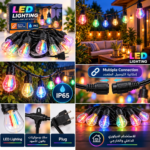 سلسلة لمبات LED ملونة IP65 بفيشة وقابلة للتوصيل – للديكور الداخلي والخارجي - الصورة 2
